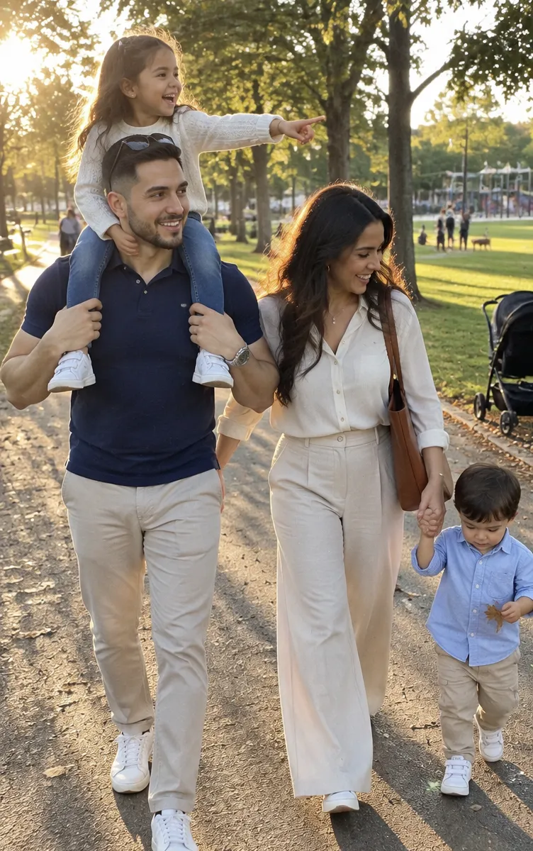 Insurance agent walking in the park with his family