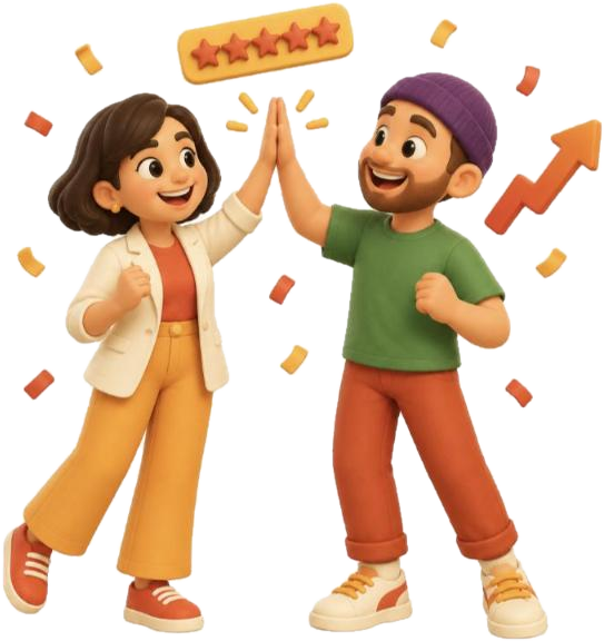 Two Omega team members celebrating a win