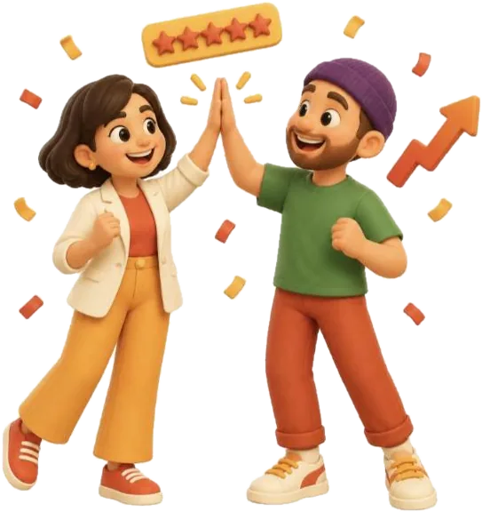 Two Omega team members celebrating a win